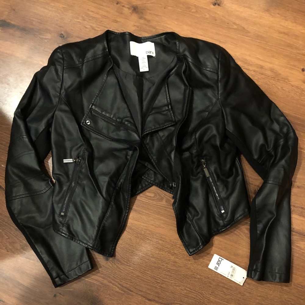 Bar III Black faux Leather Jacket Sz L